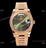 (GM) Swiss Replica Rolex Day-Date 40mm Watch Olive Green Dial Rose Gold